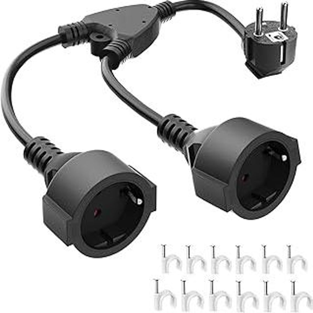 Verlängerungskabel Doppelstecker Schuko Steckdosen Mehrfachsteckdose 2 Fach Steckdosenadapter mit Flexible Kable, 3680W Deutsch Mehrfachstecker Do...