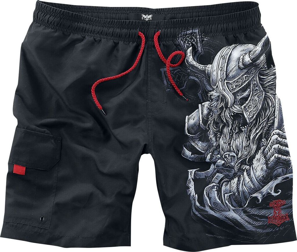 Black Premium by EMP Herren schwarze Badehose mit Wikinger-Print XXL