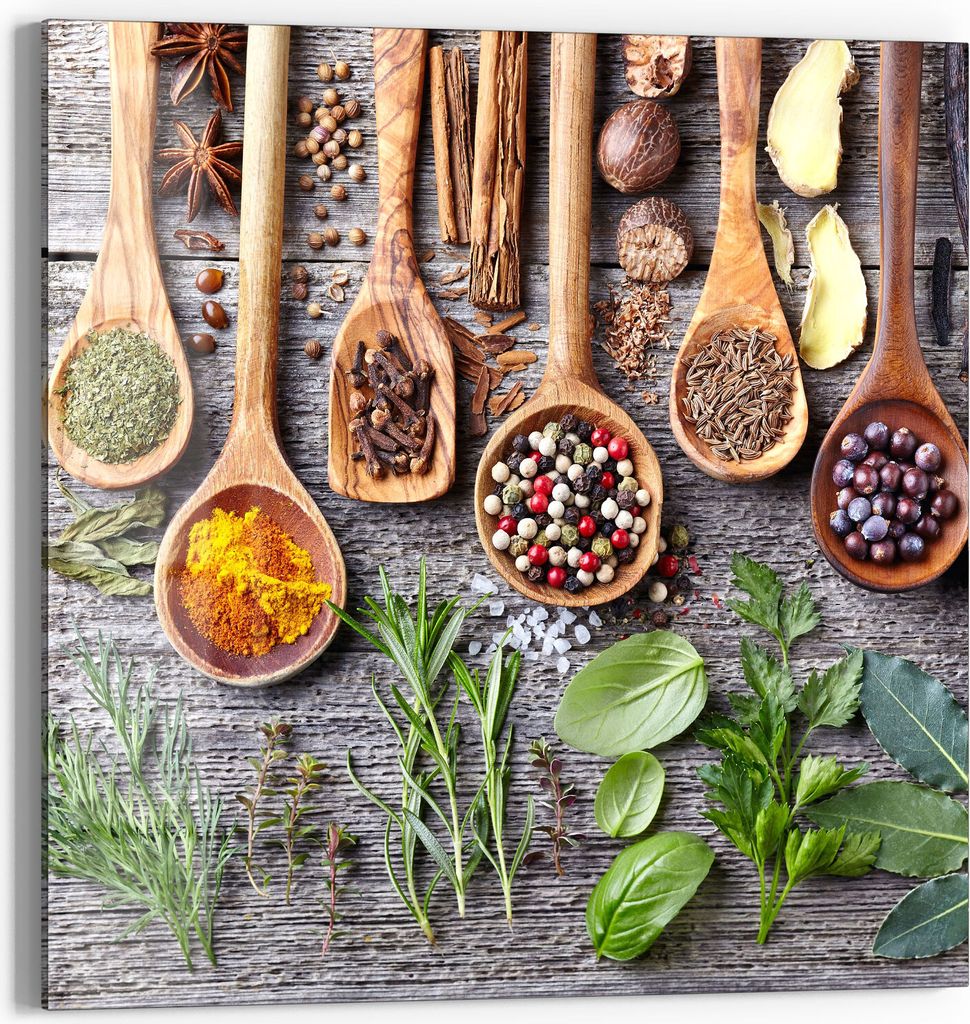 DEQORI Glasbild Acryl 50x50 cm 'Dekorierte Kochlöffel' Wandbild Bild modern Deko