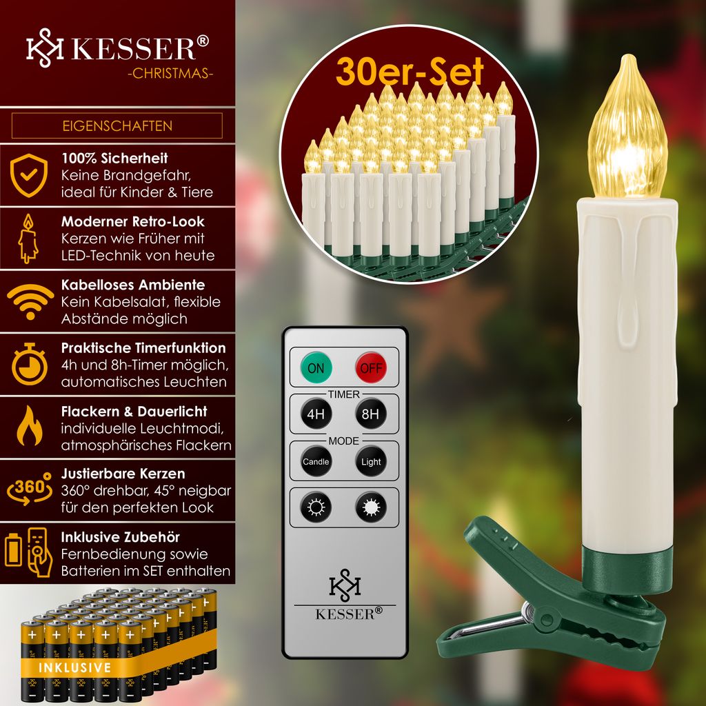 KESSER® Weihnachtsbaumkerzen 20 LED Inkl. Batterien Produktbild 2