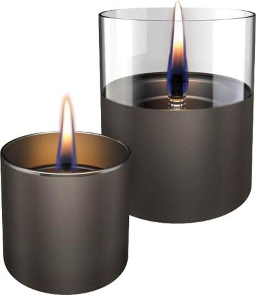 Tenderflame - 2er-Set nachfüllbare Tischkerzen Lilly 8 & 10 - Gun Metal