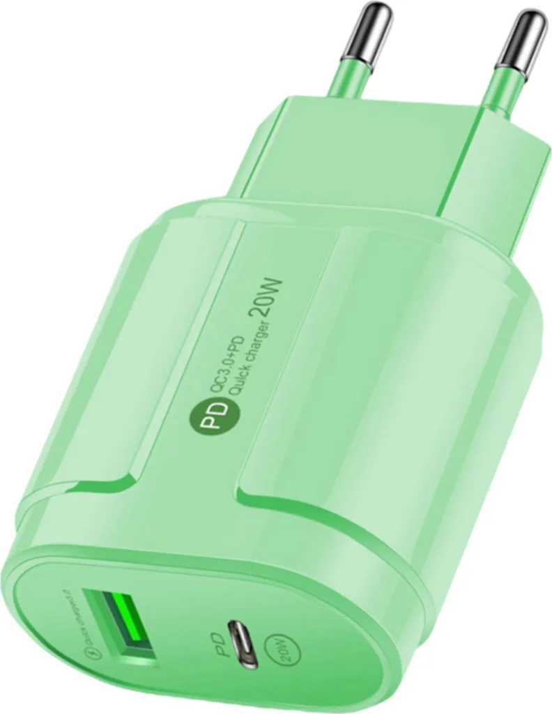 Eko, caricatore da rete 20W USB Quickcharge 3.0 / Power Delivery USB Type-C, verde