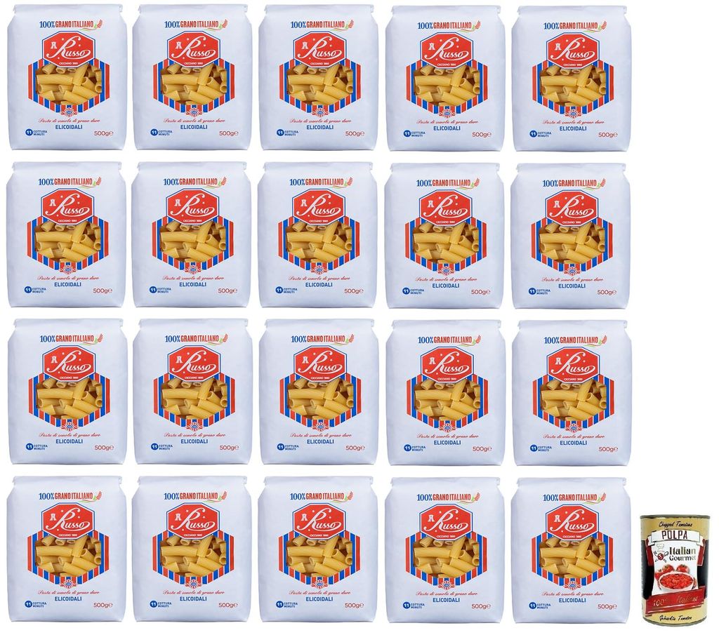 20x Russo Elicoidali N°122 Hartweizengrieß Pasta,100% Italienischer Weizen,500g-Packung + Italian Gourmet Polpa di Pomodoro 400g Dose