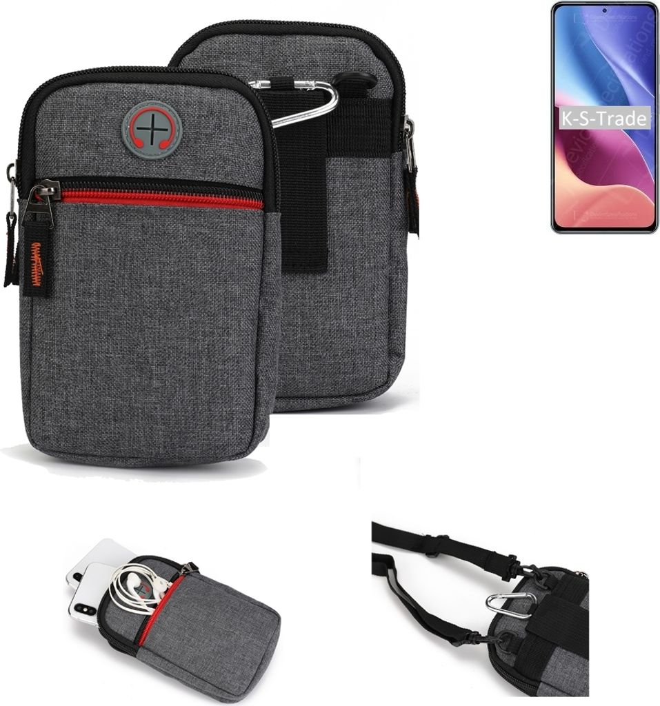 K-S-Trade Holster Gürteltasche kompatibel mit Xiaomi Redmi K40 Pro+ Handy Tasche Schutz Hülle grau Zusatzfächer 1x