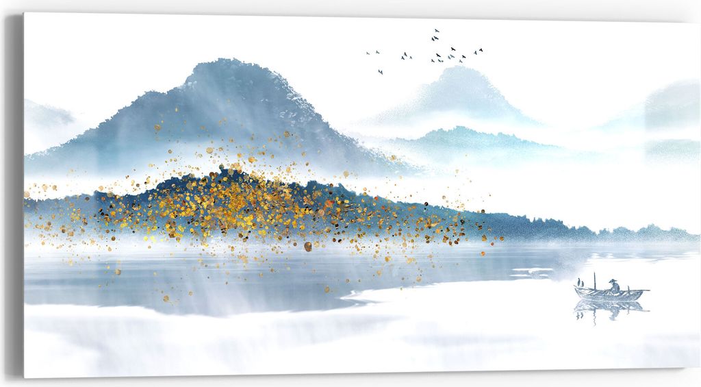 DEQORI Glasbild Echtglas 60x30 cm 'Berge mit Farbakzenten' Wandbild Bild modern Deko