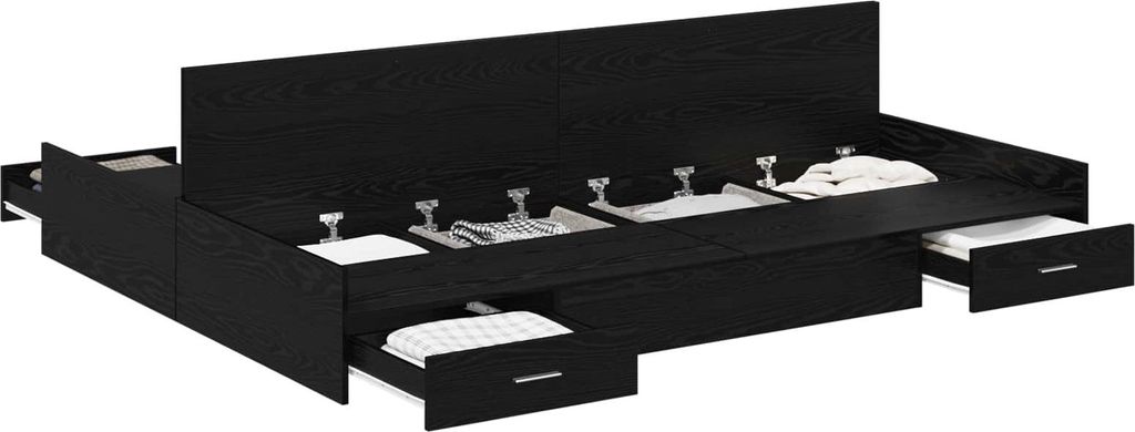 Aufbewahrungsbettgestell Schwarz Eichen-Optik 150 x 200 cm