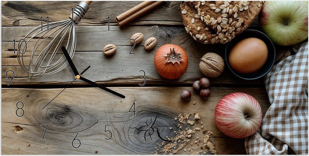 Wanduhr aus Glas mit Motiv Herbstbackzubehör- 60 x 30 cm - inkl. Aufhängesystem