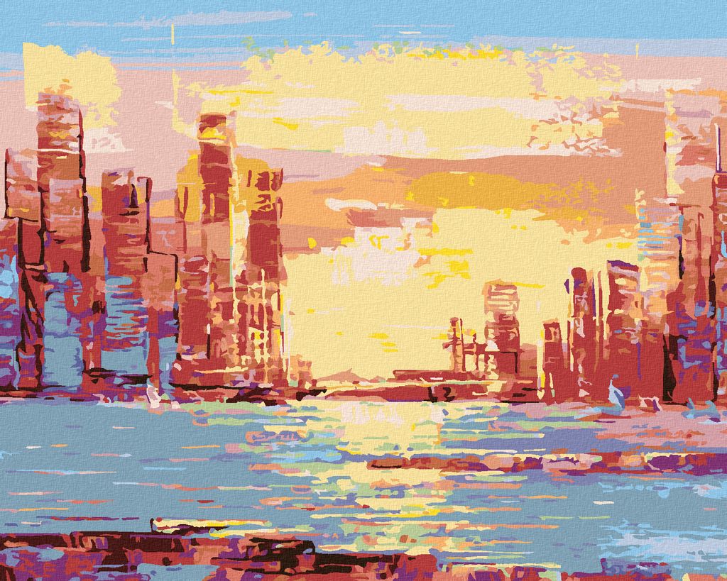 Zuty - Malen nach Zahlen - SONNE ÜBER WOLKENKRATZERN, 40x50 cm, ohne Keilrahmen