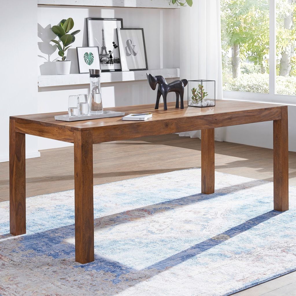 WOHNLING Esszimmertisch 200x100x76 cm Sheesham Massivholz Esstisch Zeitlos Küchentisch Rechteckig Holztisch Esszimmer Schlicht Großer Speisetisch...