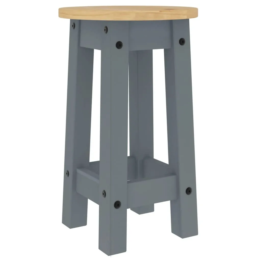 Tabourets de bar en pin massif gris robustes et durables - Lot de 2 pcs - 5
