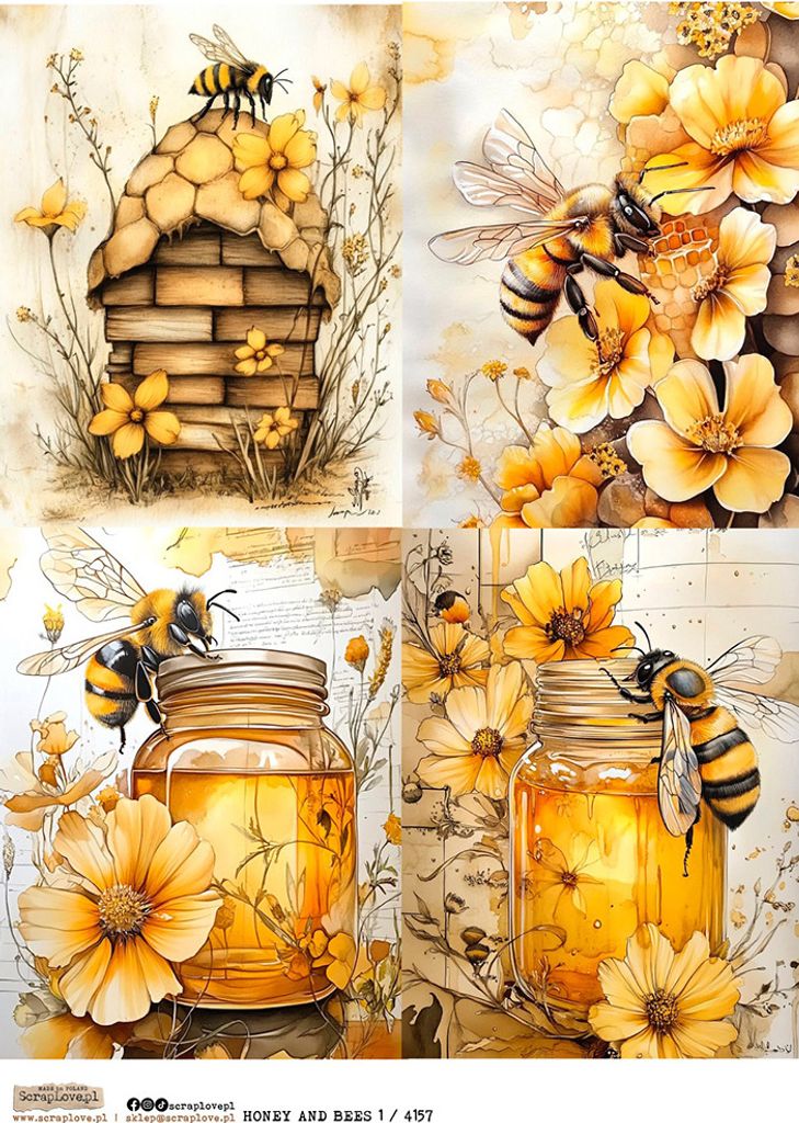 Reispapier Decoupage Bastelpapier A4 - Scraplove - Miele e Immagine del prodotto 