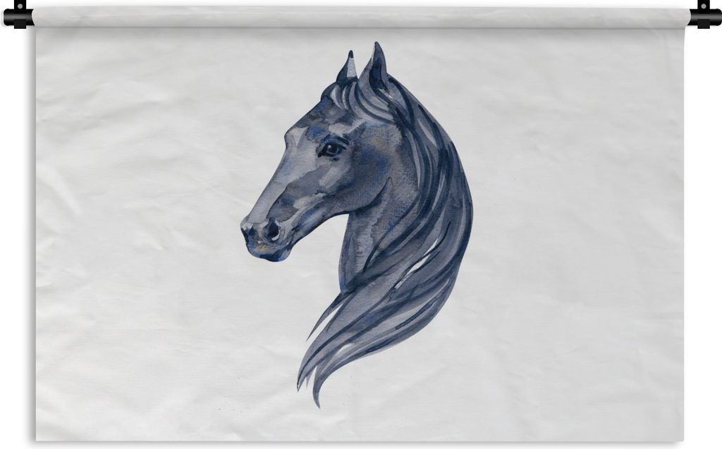 MuchoWow Wandteppich Wandbehang Pferd - Aquarell - Blau - Mädchen - Kinder - Mädchen 120x80 cm Tapisserie Dekoration Wandtuch - Wanddekoratione...