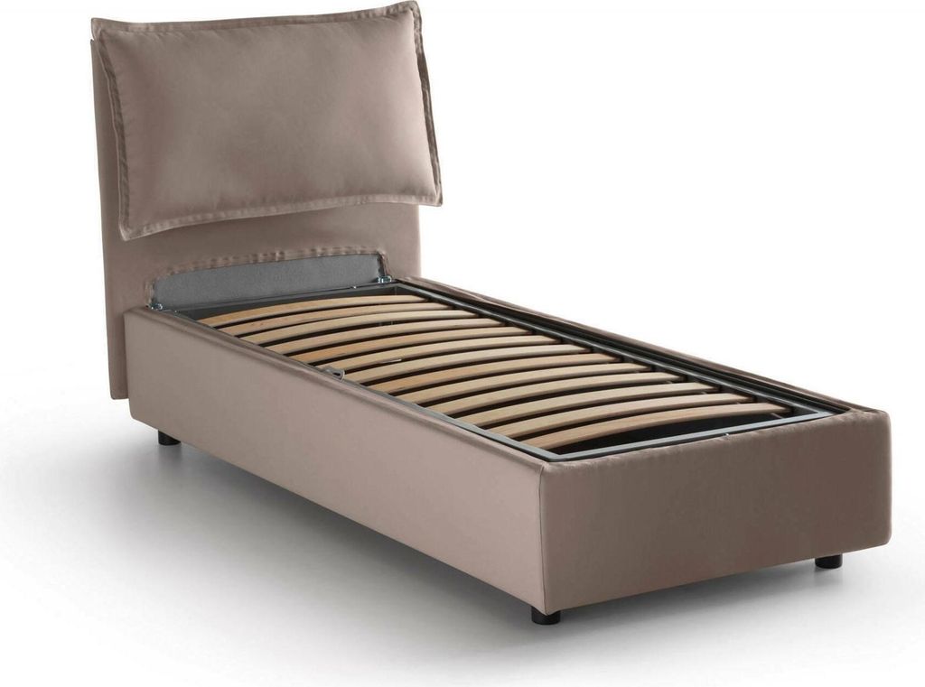 Einzelbett Luna, Containerbett mit Stoffbespannung, 100% Italy, Seitliche–ffnung, passend für Matratze 80x190 cm, Turteltaube