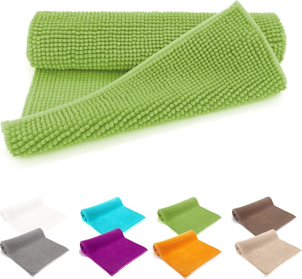 heimtexland Badvorleger Chenille Super Flauschig Saugstark Badteppich Badematte Typ771 Grün 70 x 120 cm