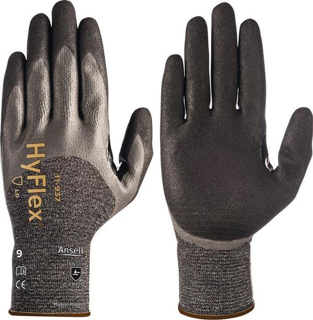 Schnittschutzhandschuhe HyFlex 11-937 Größe 11 schwarz/grau EN 388 PSA-Kategorie II
