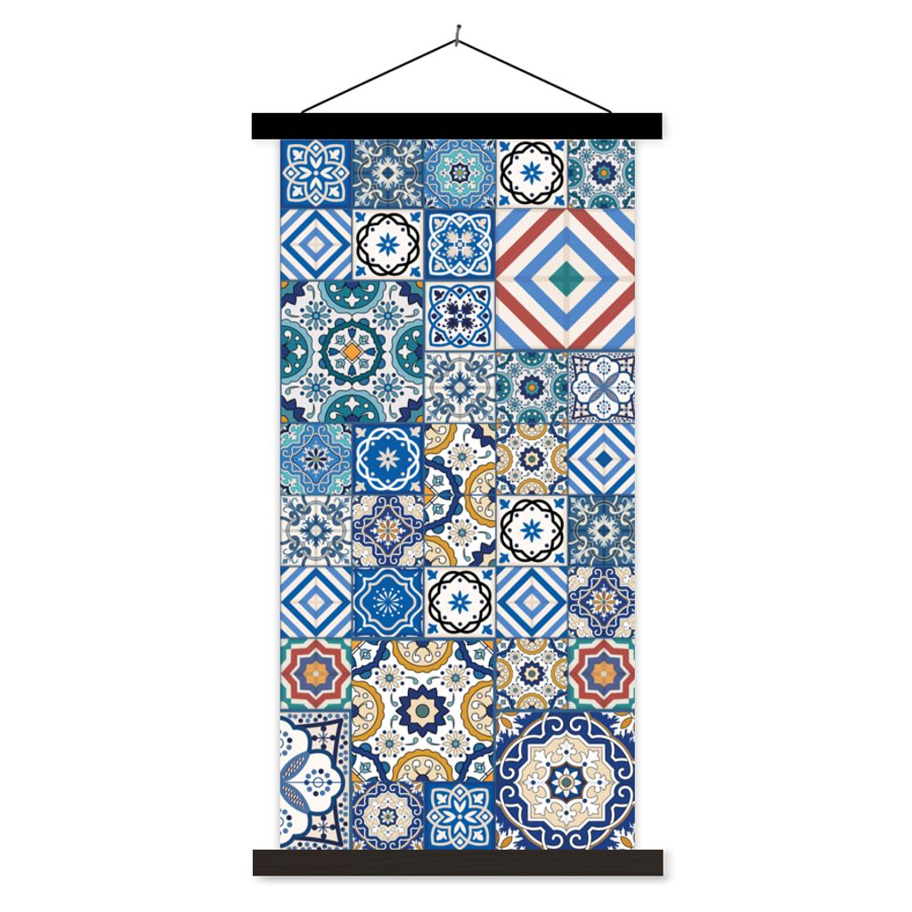 MuchoWow Textilposter Muster - Blau - Formen 60x120 cm mit schwarzem Rahmen - Magnete