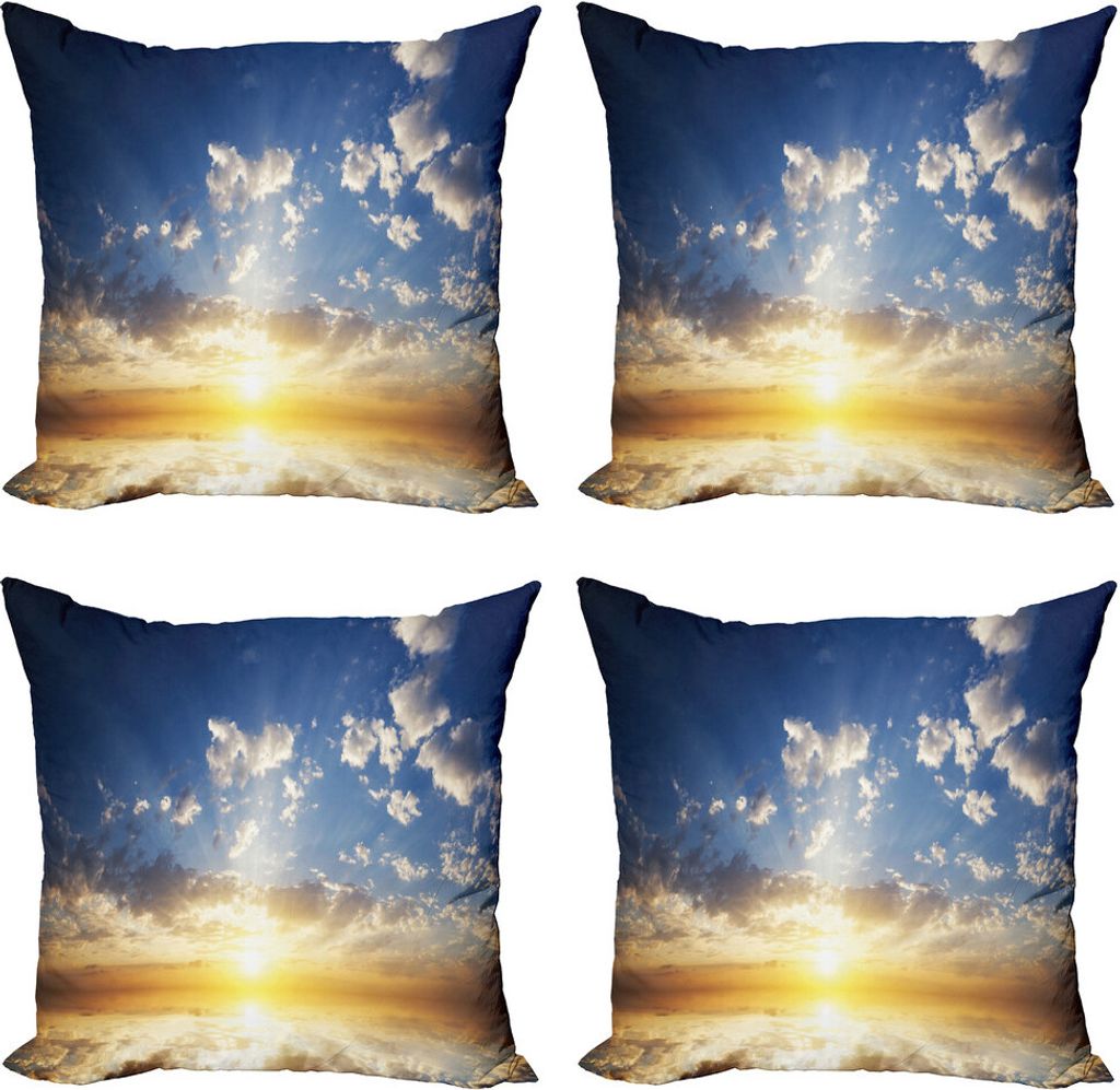 ABAKUHAUS Mystiker Kissenbezug Set (4 Stück), Sonnenuntergang-Reflexion auf Meer, Moderner Doppelseitiger Digitaldruck, 50 cm x 50 cm, Gelb Braun ...