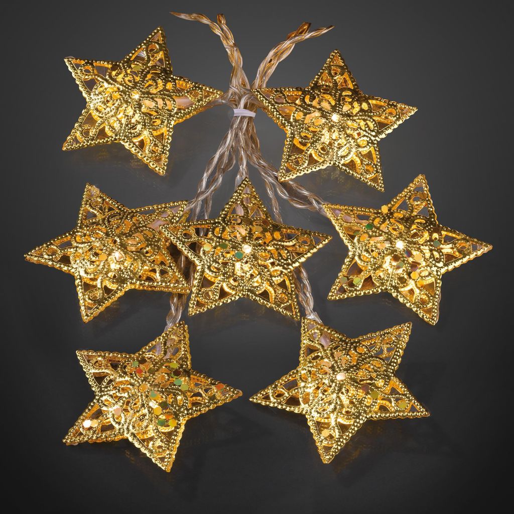 Lichterkette LED Sterne gold Motiv Metall Weihnachten Deko Produktbild 