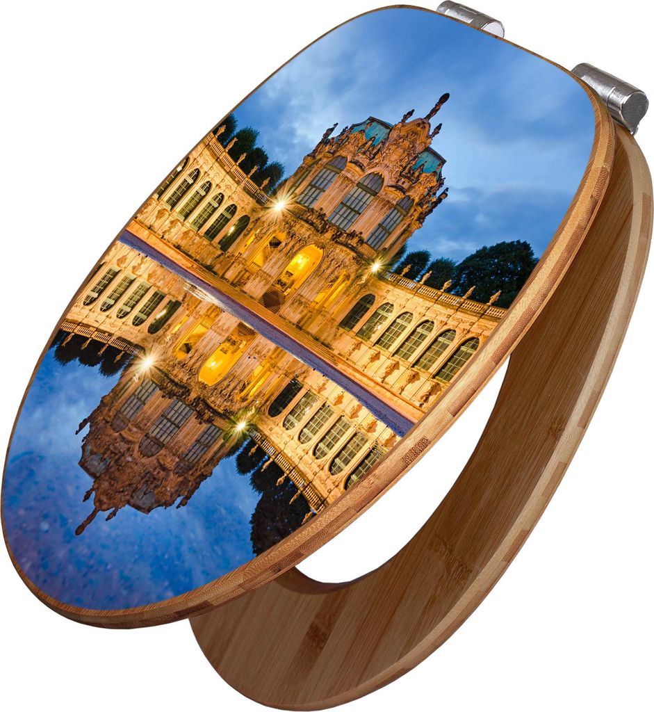 banjado Design WC Sitz Bambus Absenkautomatik - Zwinger Dresden - Toilettendeckel mit Absenkautomatik Holz/hochwertiger Bambus Klodeckel/WC-Sitz f...