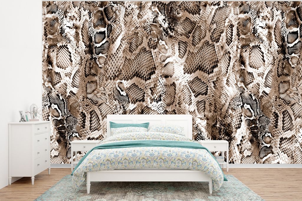 MuchoWow Fototapete für Wohnzimmer oder Schlafzimmer Wandtapete Vinyl Motivtapete Tiermuster - Schlange - Schuppen - Braun - 320x240 cm - Tapeten