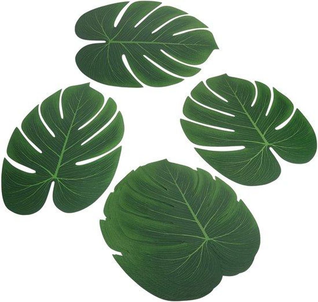 Tropische Palmbladeren-Set, 12 Stuks Grote, Kunststof, Grün, Tafeldeko, Partydeko