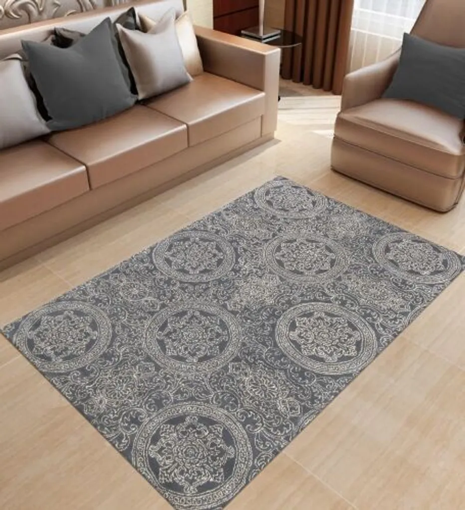 Tapis motifs Anneaux gris ivoire 153x244 cm - Texture douce et durable