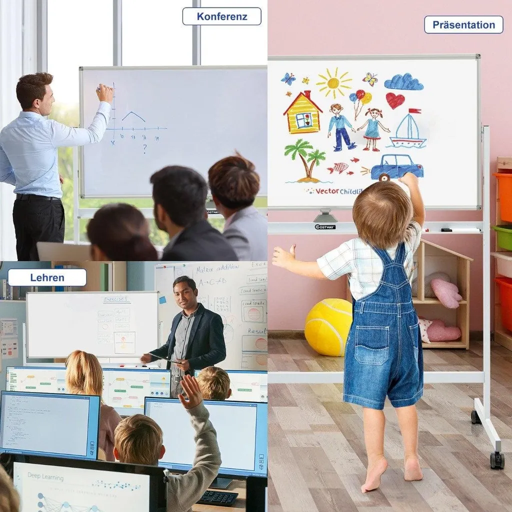 Tableau effaçable à sec sur roulettes avec support réglable en hauteur - 4
