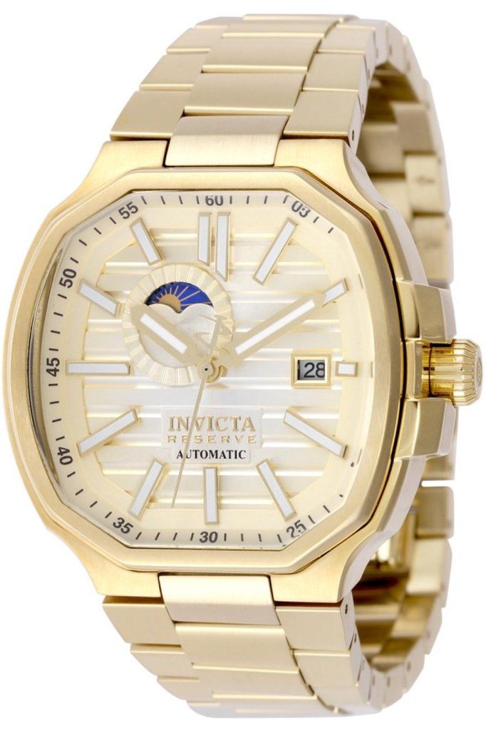 INVICTA Reserve 50092 Herrenuhr - Automatikwerk - Edelstahl mit goldenem Zifferblatt - 45 mm