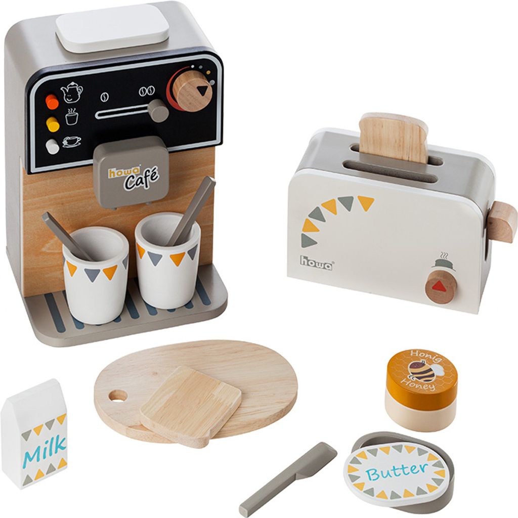 howa Kaffeemaschine und Toaster aus Holz incl. 13 tlg. Zubehör 4887