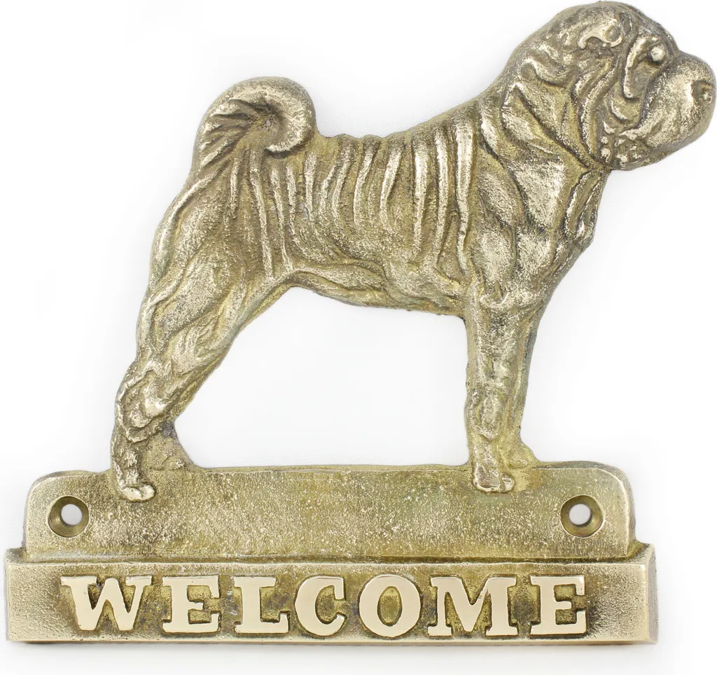 Targa Welcome Shar Pei in Ottone - Art-Dog: Il Benvenuto Perfetto