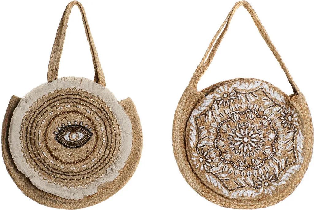 Grand Sac Cabas Femme Noir et Beige en Toile Naturelle - Lot de 2 Unités