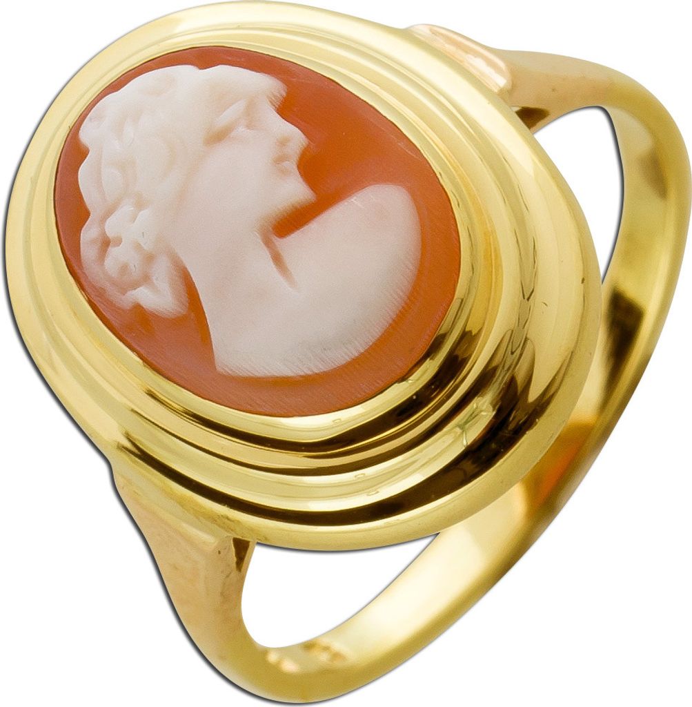 Gemmenring Gold 333 8K Frauenkopf Achat Antikschmuck 17