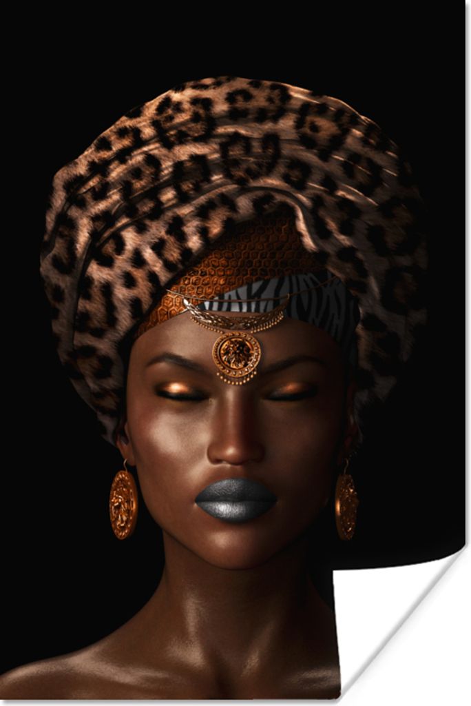 MuchoWow Poster Frau - Kopftuch - Tigerdruck 20x30 cm - Papierdruck