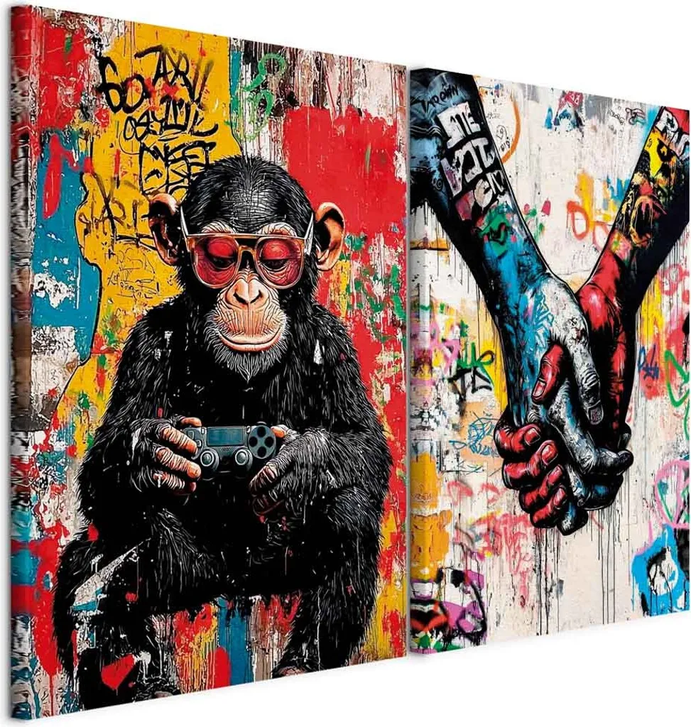 Quadro Moderno Scimmia Cool 120x90cm | Murando Handart Collage 2 Pezzi