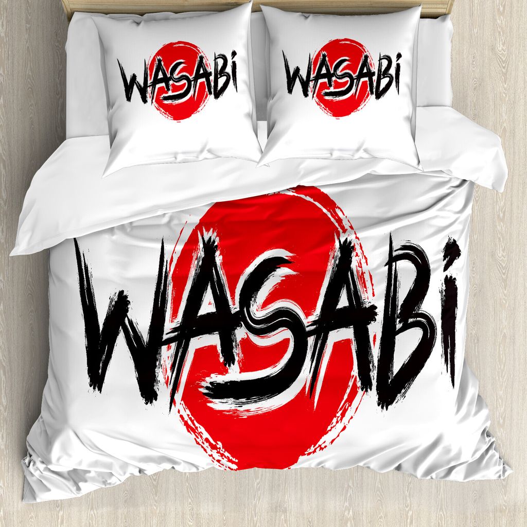 ABAKUHAUS Wasabi Bettbezug Set für Einzelbetten, Wort Geschrieben auf Flagge Runde, Milbensicher Allergiker geeignet mit Kissenbezug, 155 cm x 220...