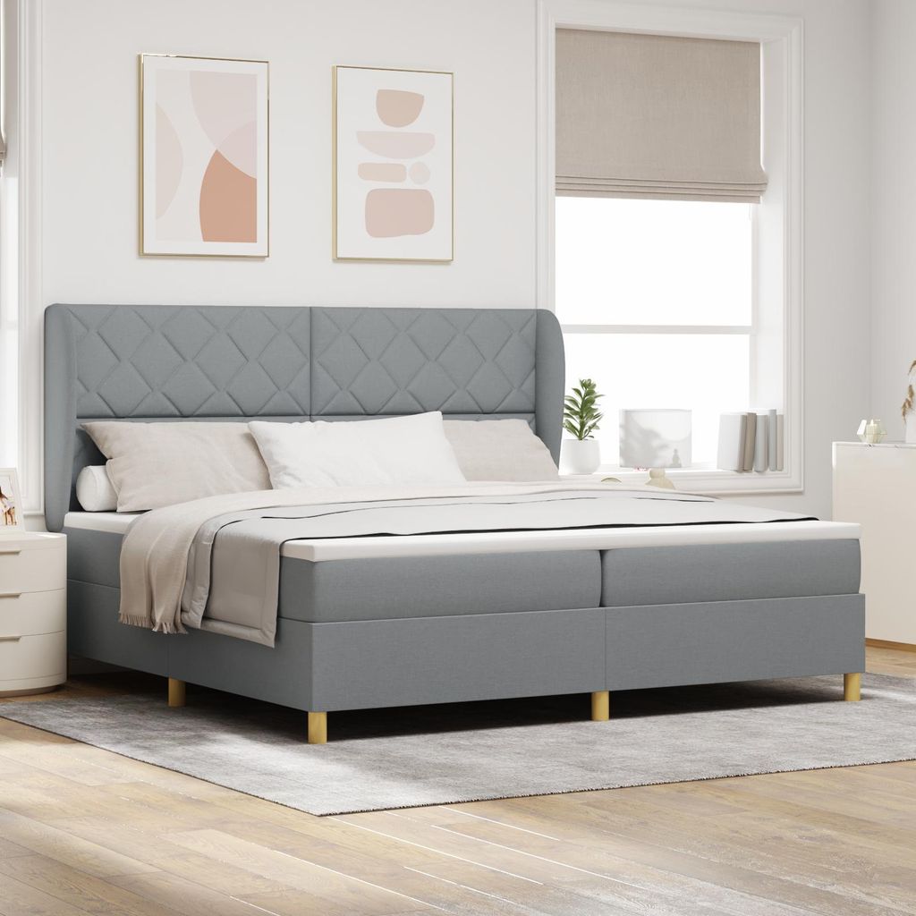 "2025"Modernen Polsterbett Boxspringbett mit Matratze Hellgrau 200x200 cm Stoff - Bettrahmen - Klassische Betten Neu28382