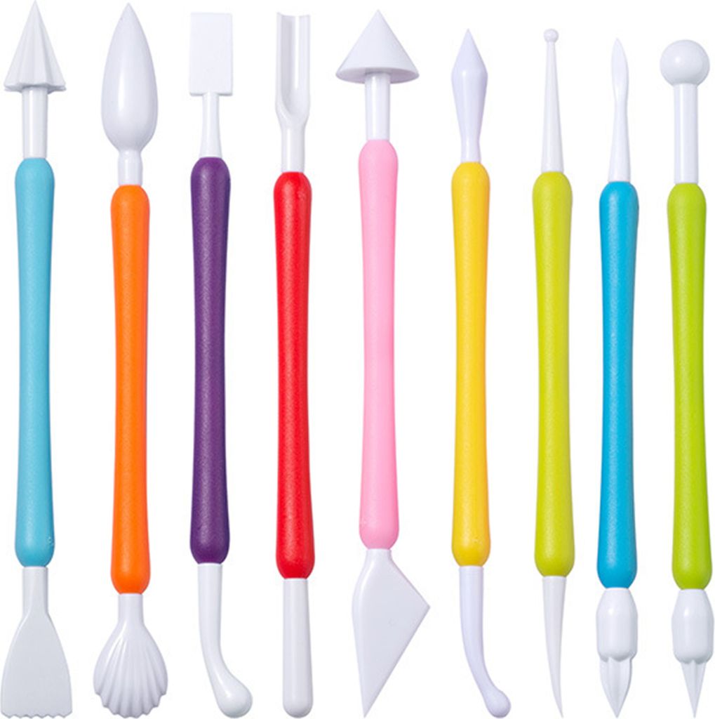 9-teiliges Fondant-Modellierwerkzeug-Set, wiederverwendbar, Doppelkopf, Keramik-Töpferei-Werkzeug-Set, Koch-Sculpting-Werkzeuge, Kuchendekorations...