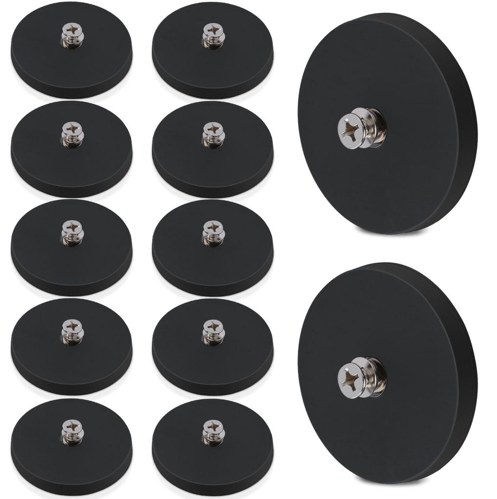 12 Neodym-Magnete, gummiert, stark, rutschfest, 13 kg Haltekraft, Ø 43 mm mit M4-Innengewinde, magnetische Montagebasis für LED-Streifen, runde G...