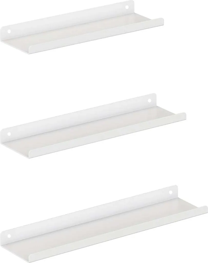 Rootz Lot de 3 Étagères Murales Blanches en Acier Thermolaqué - Design Épuré