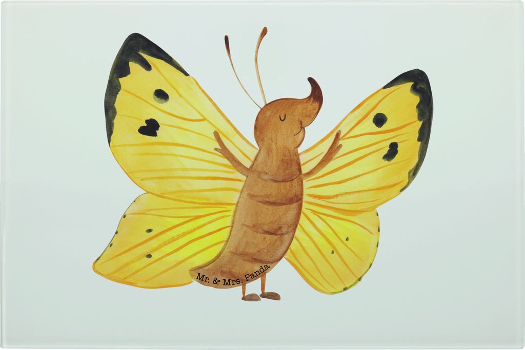 Mr. & Mrs. Panda Schneidebrett Aus Glas Schmetterling Zitronenfalter - Weiß - Geschenk, Lustige Sprüche, Motivation, Schneidplatte, Glasschneideb...