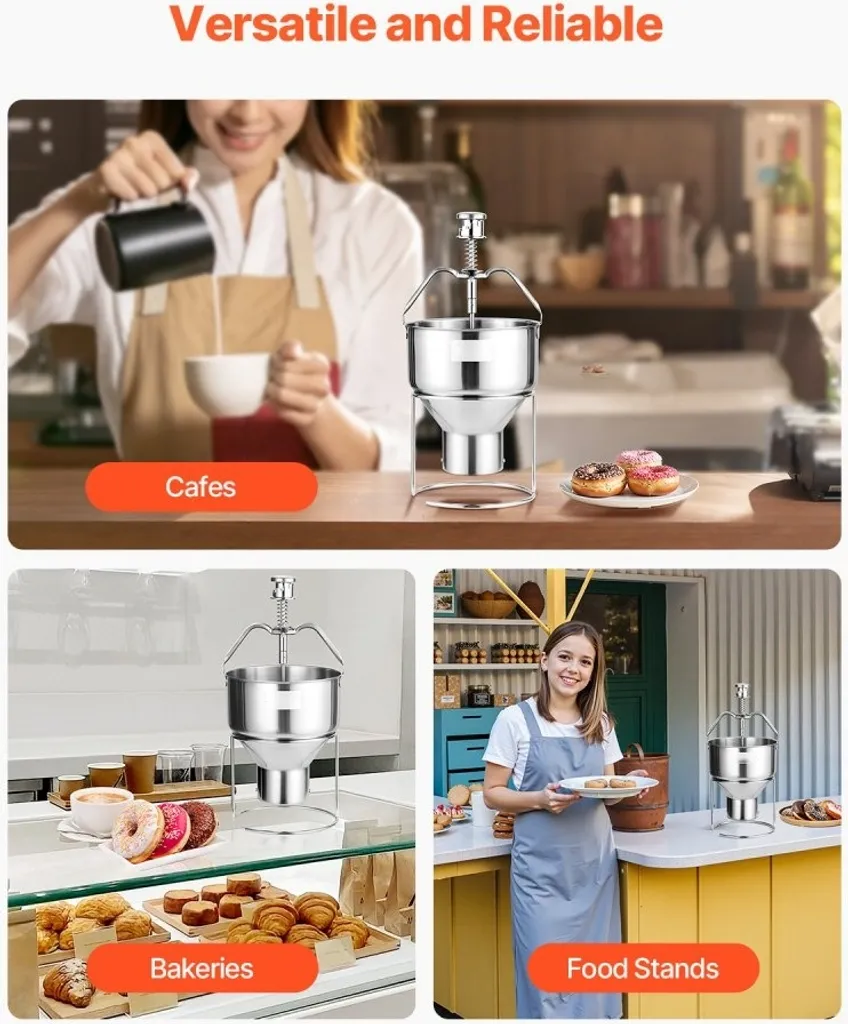 Machine à beignets manuelle inox 2,4L - Distributeur de pâte avec support - 6