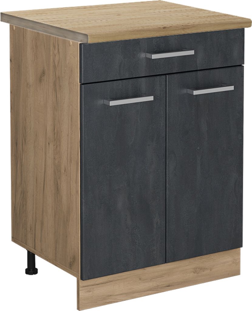 Küchenunterschrank Vicco R-Line Schwarz Beton 60 cm AP Eiche, Model 47517