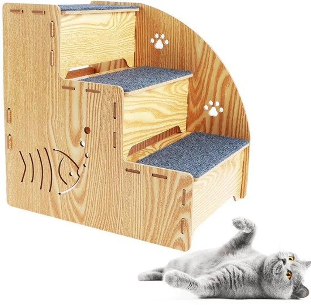 Aider son chien à monter sur le lit : escalier bois 3 marches 35 cm