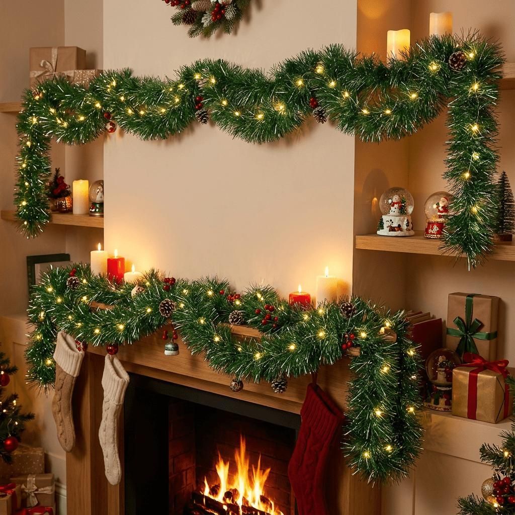 Guirlande de Noël 6 m vert et blanc avec baies rouges, Image du produit 