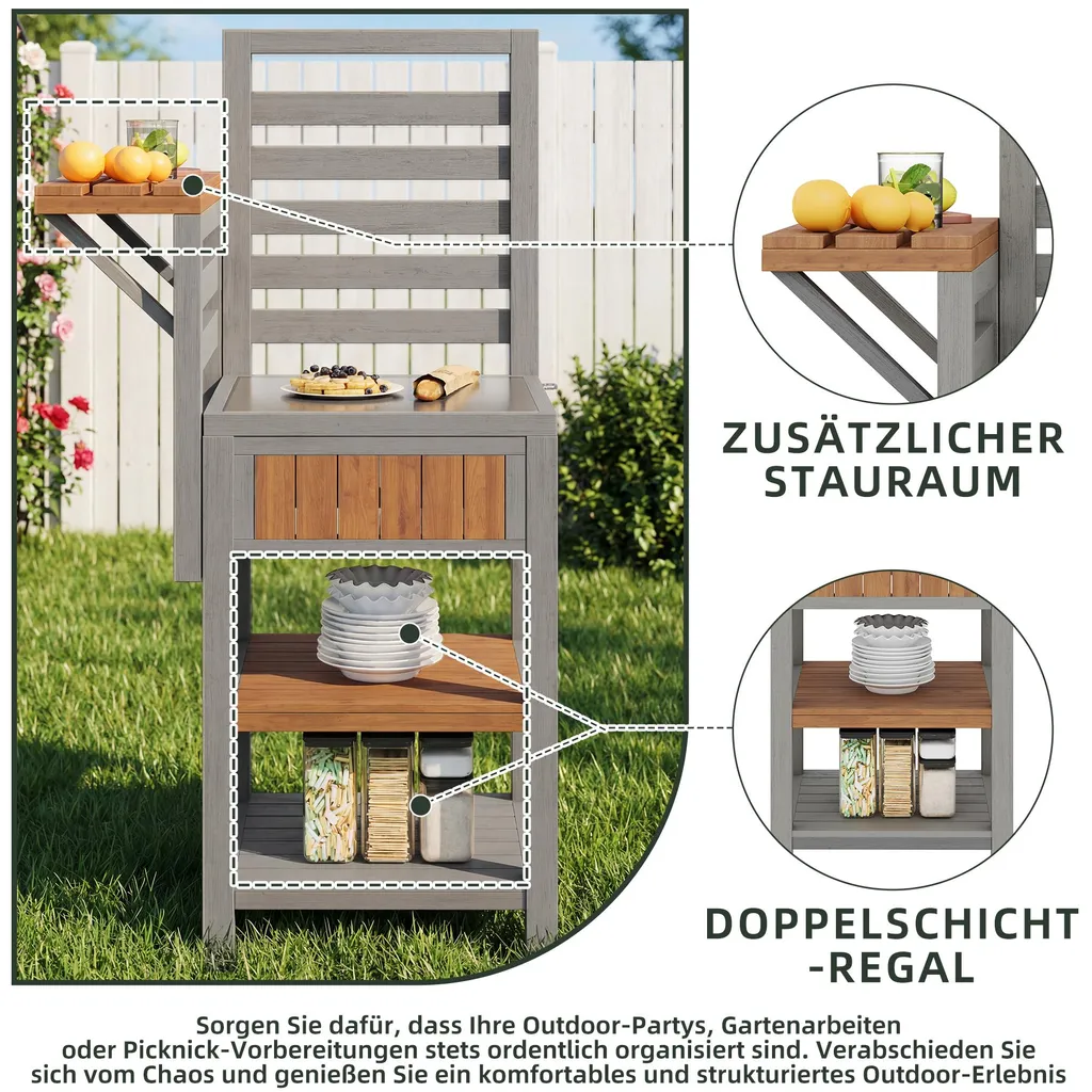 Desserte de Jardin avec Plan de Travail Inox et Étagères de Rangement - 3