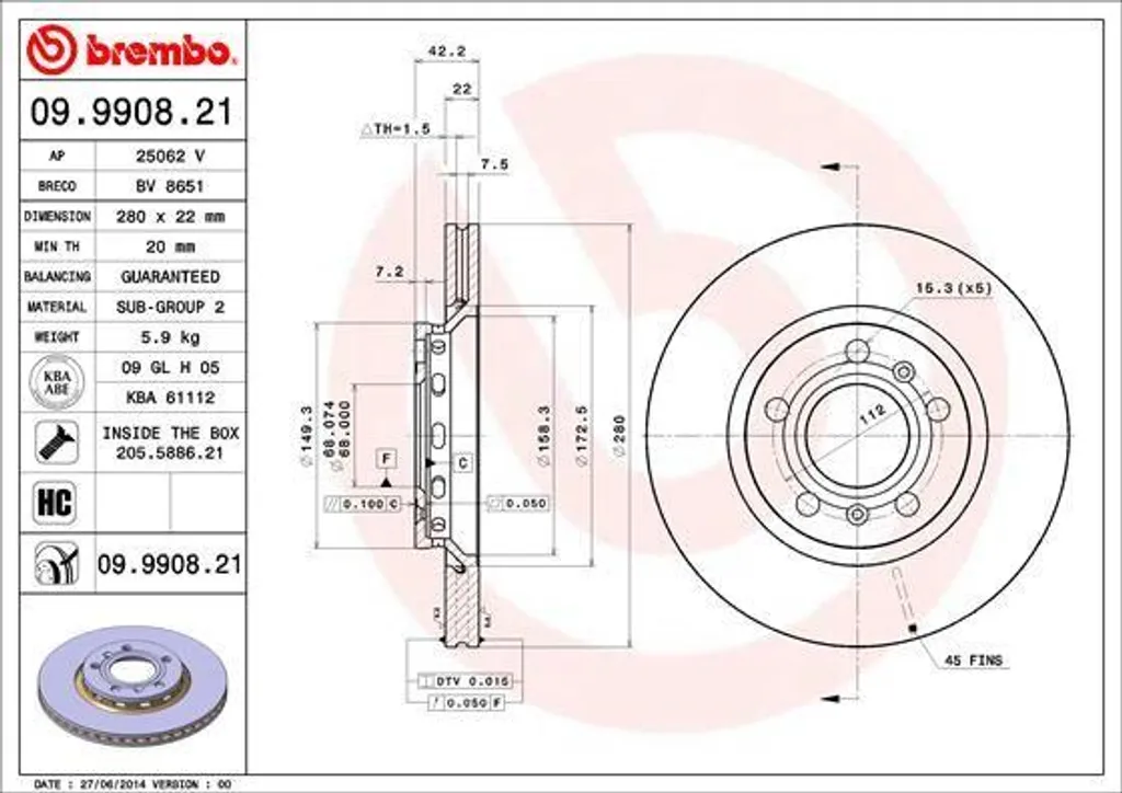 Disque de frein arrière ventilé haute performance pour Audi A8 4E et 400