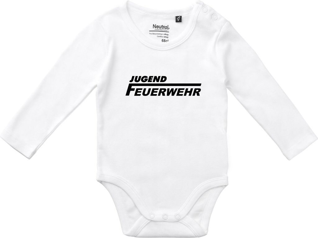 Huuraa Baby Body Jugend Feuerwehr Schriftzug 74 White Baumwolle Fairtrade Langarmbody Geschenkidee