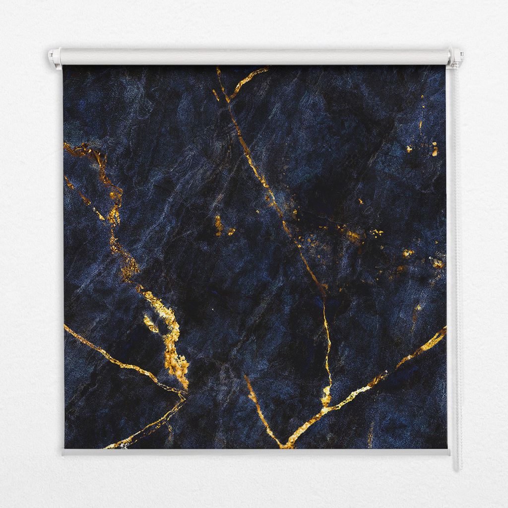 Seitenzug-Rollo Fensterrollo Jalousie - Thermo-Rollo Verdunkelungsrollo - 110x140 cm - Marineblauer Marmor