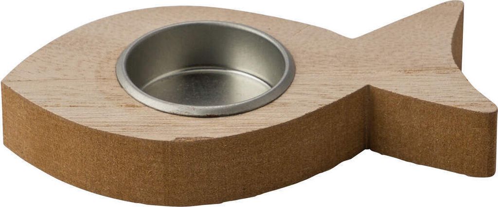 Teelichthalter Fisch Holz natur Kommunion Konfirmation Produktbild 