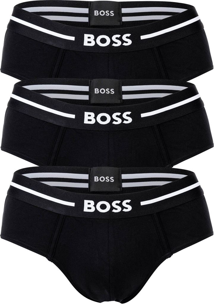 BOSS Herren Slips, 3er Pack - Hip Briefs 3P Bold, Baumwolle Stretch, Logo Schwarz L